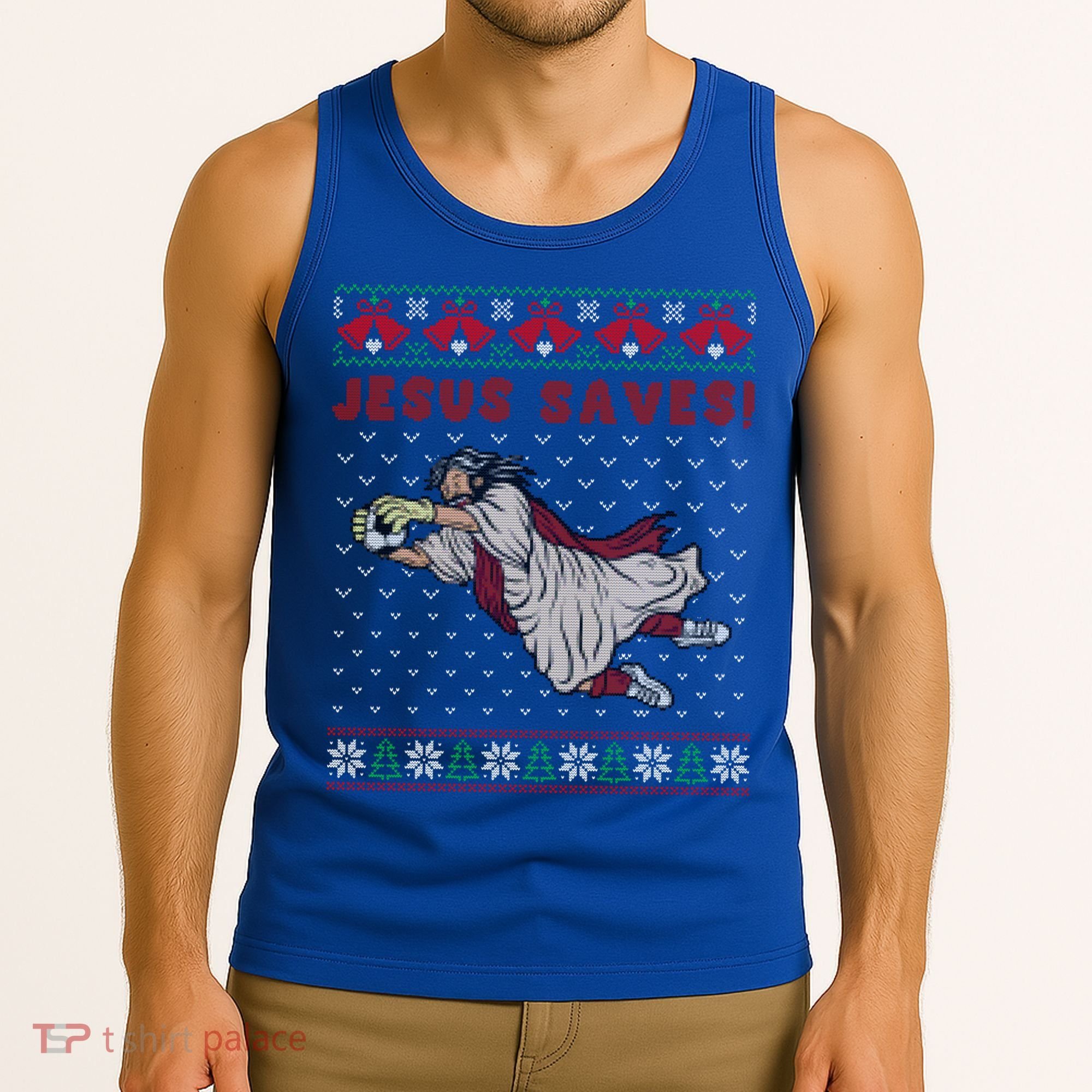 Jesus Saves Soccer Goal Keeper Ugly Christmas Sweater Gift Tank Top