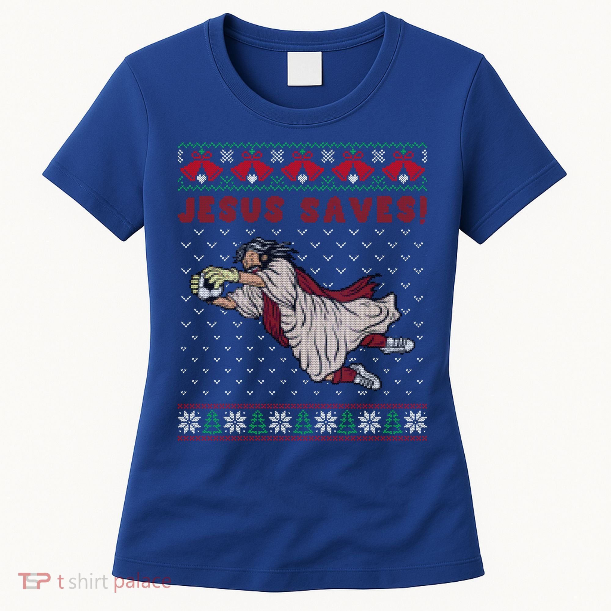 Jesus Saves Soccer Goal Keeper Ugly Christmas Sweater Gift Women's T-Shirt