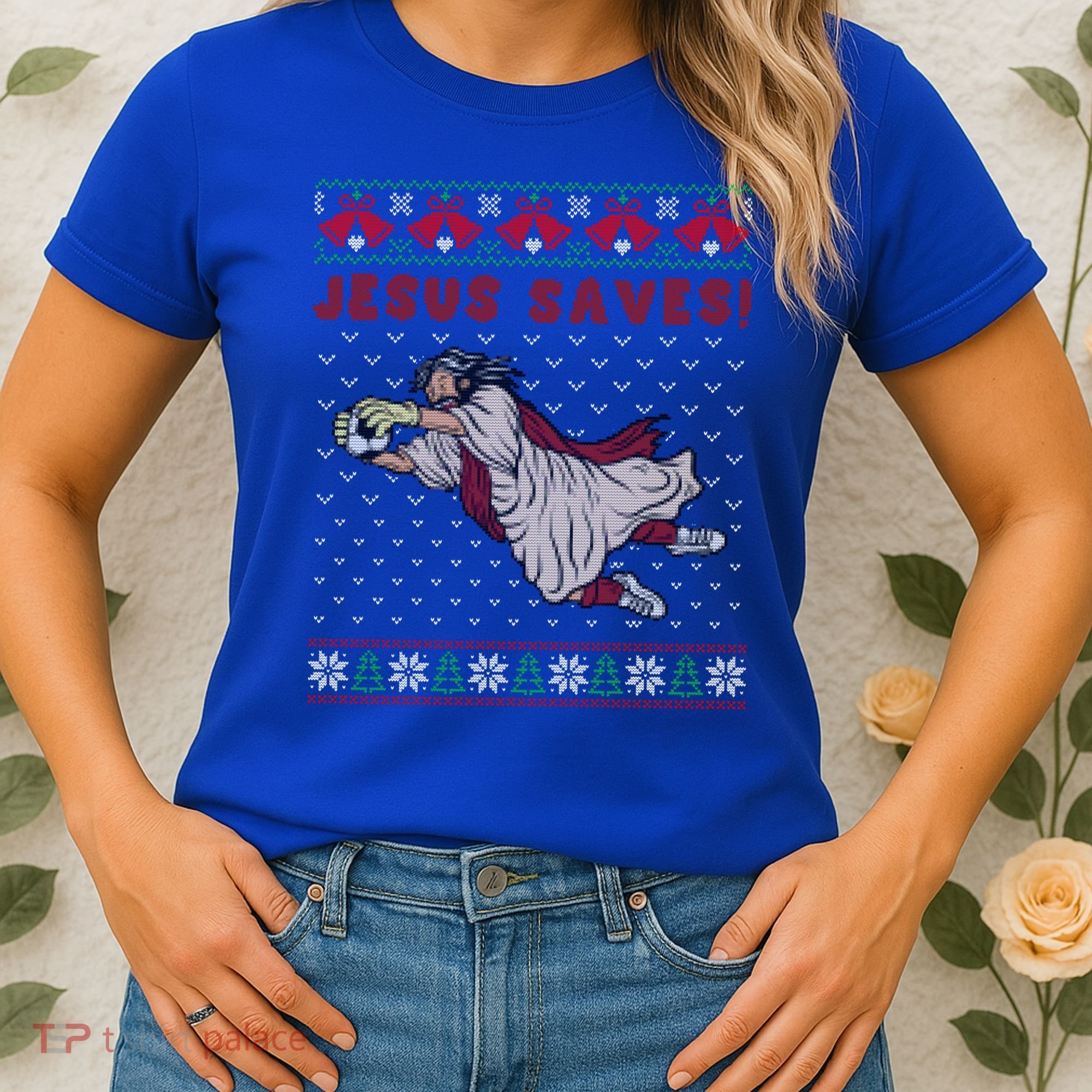 Jesus Saves Soccer Goal Keeper Ugly Christmas Sweater Gift Women's T-Shirt
