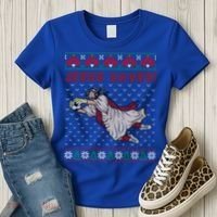 Jesus Saves Soccer Goal Keeper Ugly Christmas Sweater Gift Women's T-Shirt thumb 3