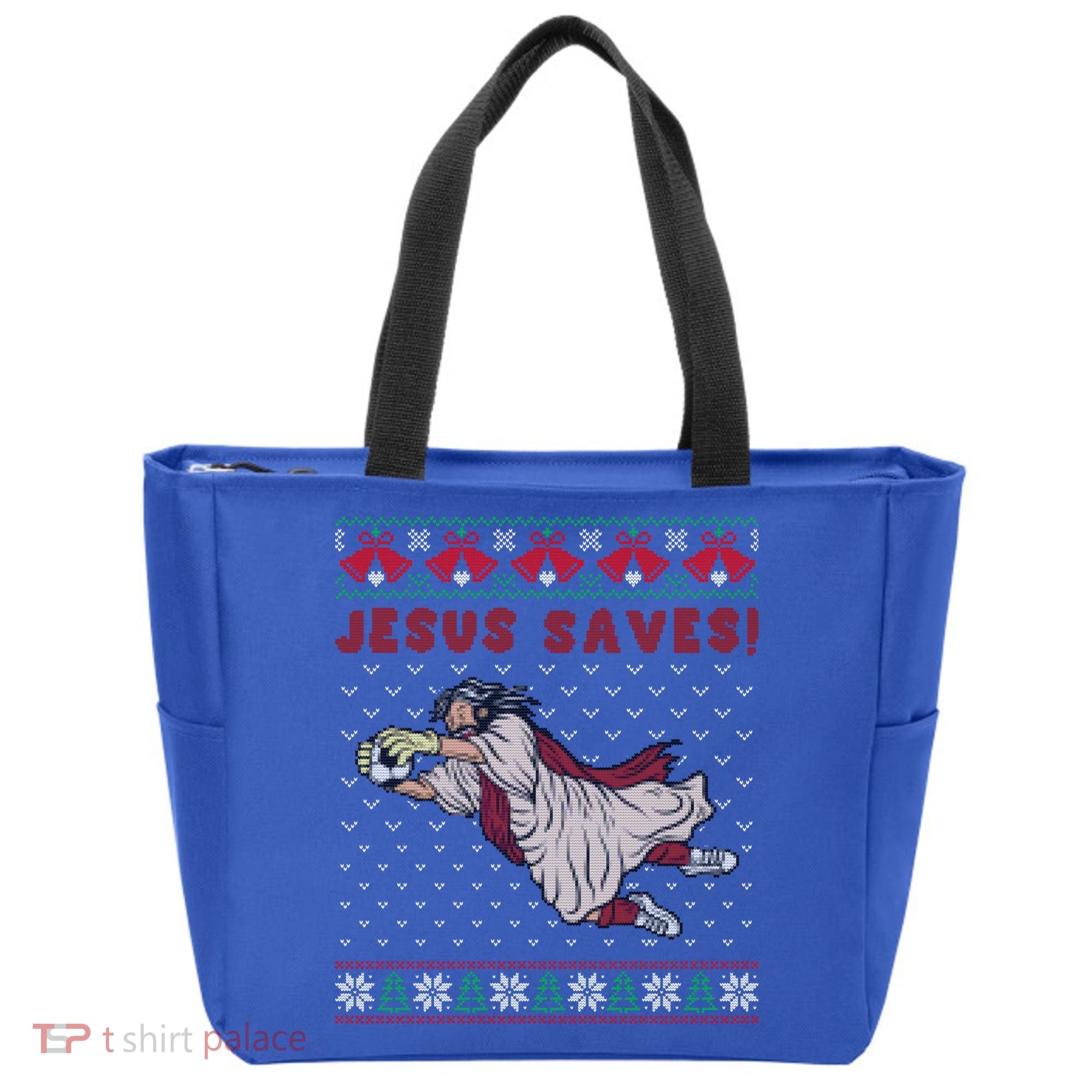 Jesus Saves Soccer Goal Keeper Ugly Christmas Sweater Gift Tote Bag