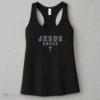 Jesus Saves Simple Cross Logo Christian Faith Hope Love Embroidered Women's Tank Top thumb 3