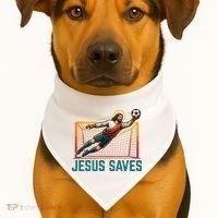 Jesus Saves Soccer Goalkeeper USA-Made Doggie Bandana thumb 1