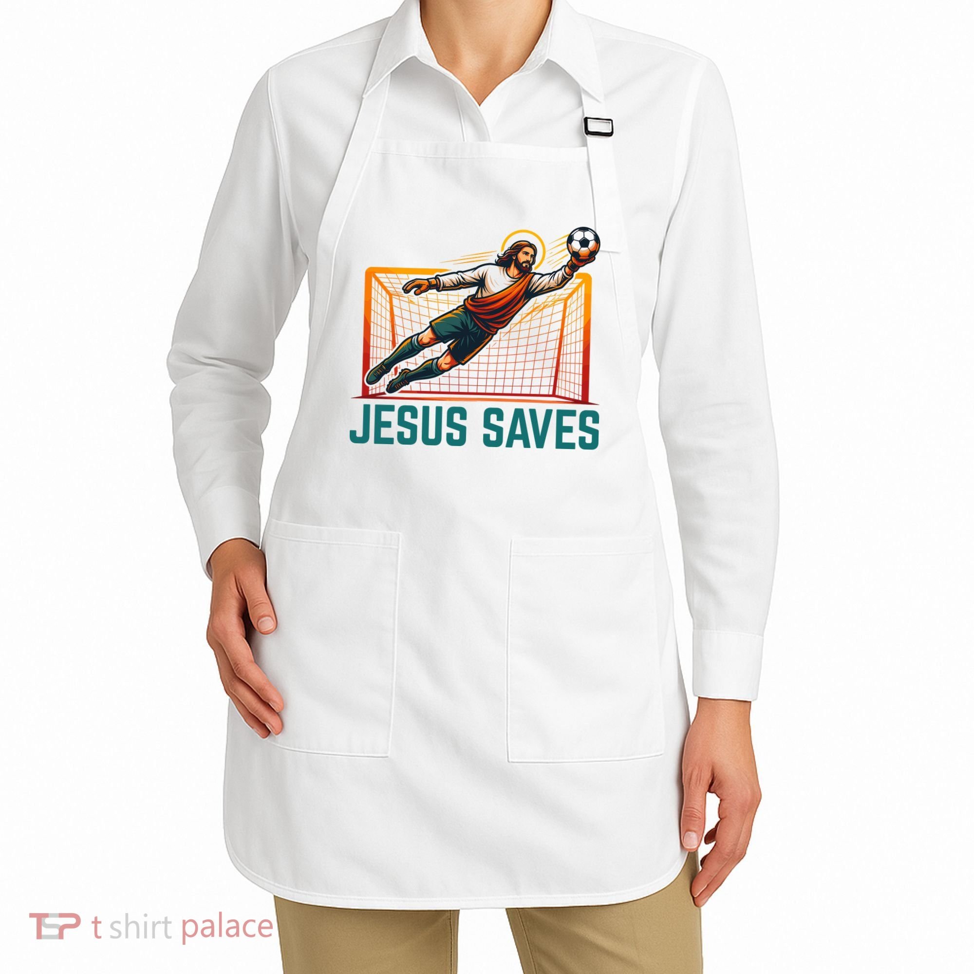 Jesus Saves Soccer Goalkeeper Apron