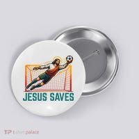 Jesus Saves Soccer Goalkeeper Button thumb 0