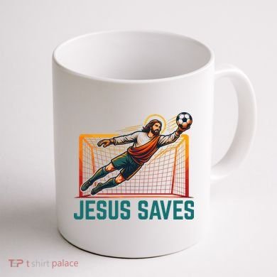 Jesus Saves Soccer Goalkeeper Coffee Mug back