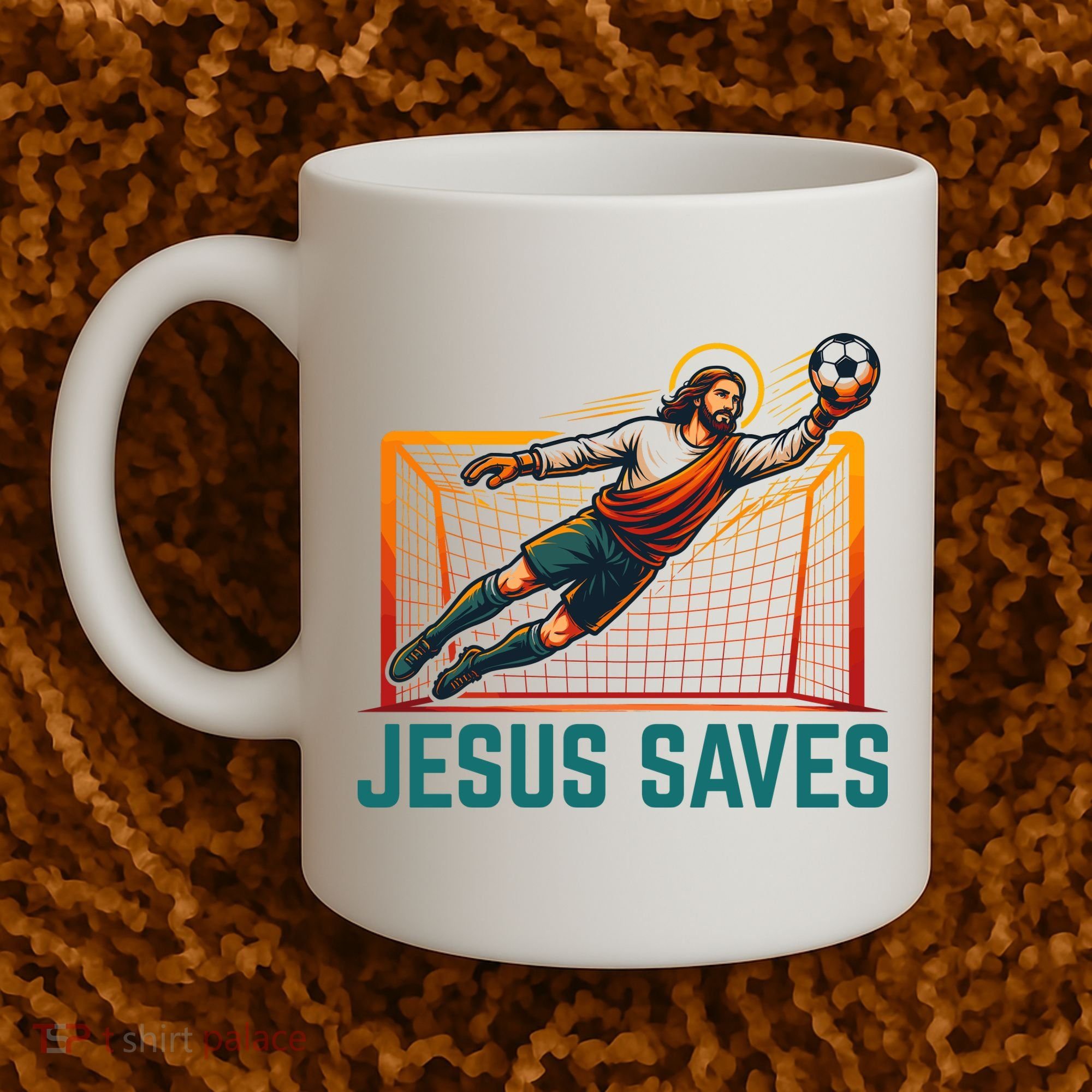 Jesus Saves Soccer Goalkeeper Coffee Mug