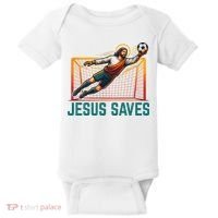 Jesus Saves Soccer Goalkeeper Baby Bodysuit thumb 0