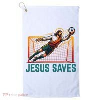 Jesus Saves Soccer Goalkeeper Golf Towel thumb 0