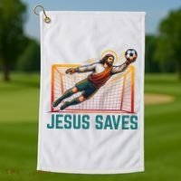 Jesus Saves Soccer Goalkeeper Golf Towel thumb 1