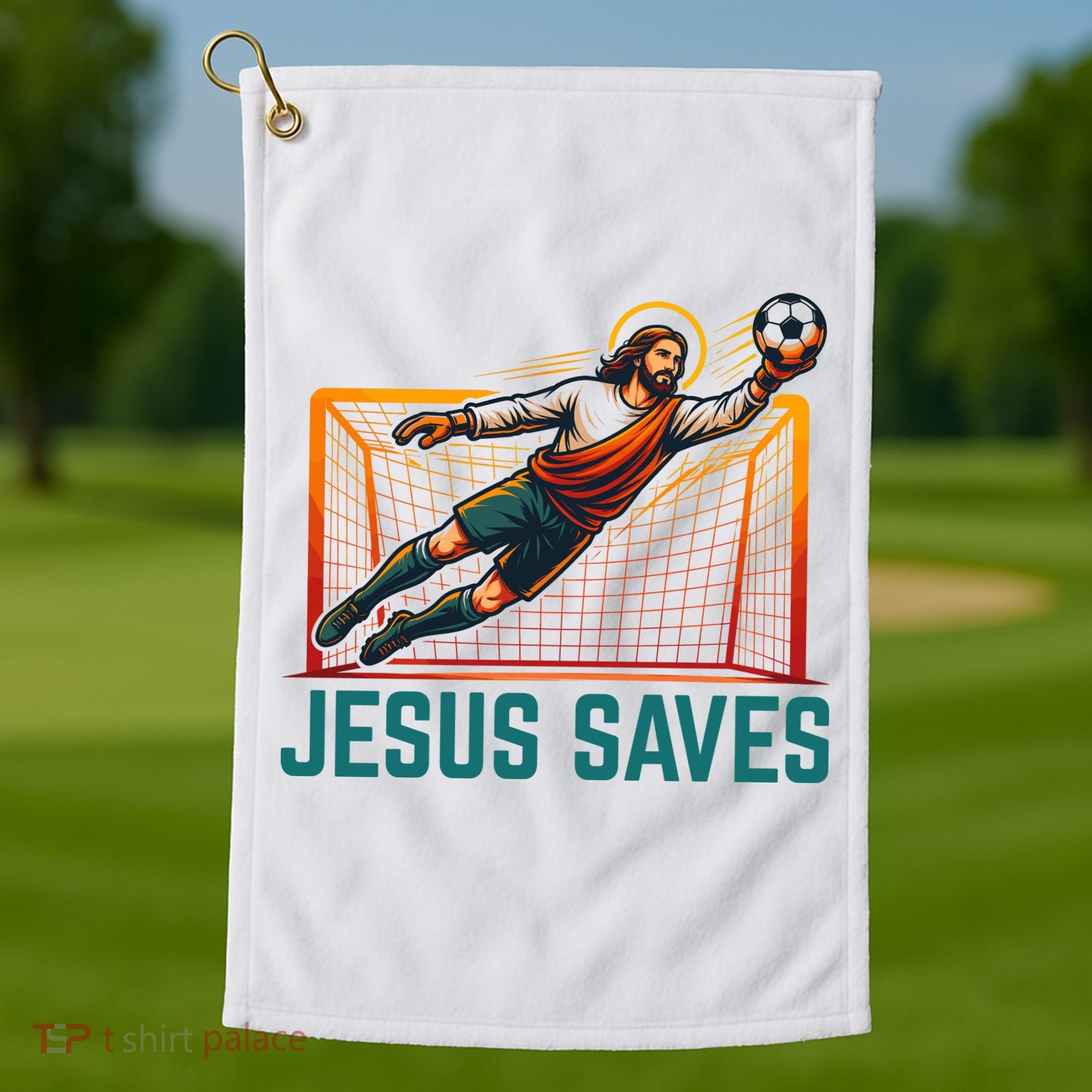 Jesus Saves Soccer Goalkeeper Golf Towel