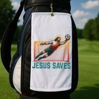 Jesus Saves Soccer Goalkeeper Golf Towel thumb 2