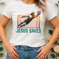 Jesus Saves Soccer Goalkeeper Women's T-Shirt thumb 2