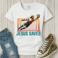 Jesus Saves Soccer Goalkeeper Women's T-Shirt thumb 3