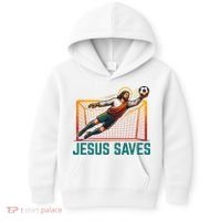 Jesus Saves Soccer Goalkeeper Kids Hoodie thumb 0