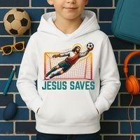 Jesus Saves Soccer Goalkeeper Kids Hoodie thumb 2