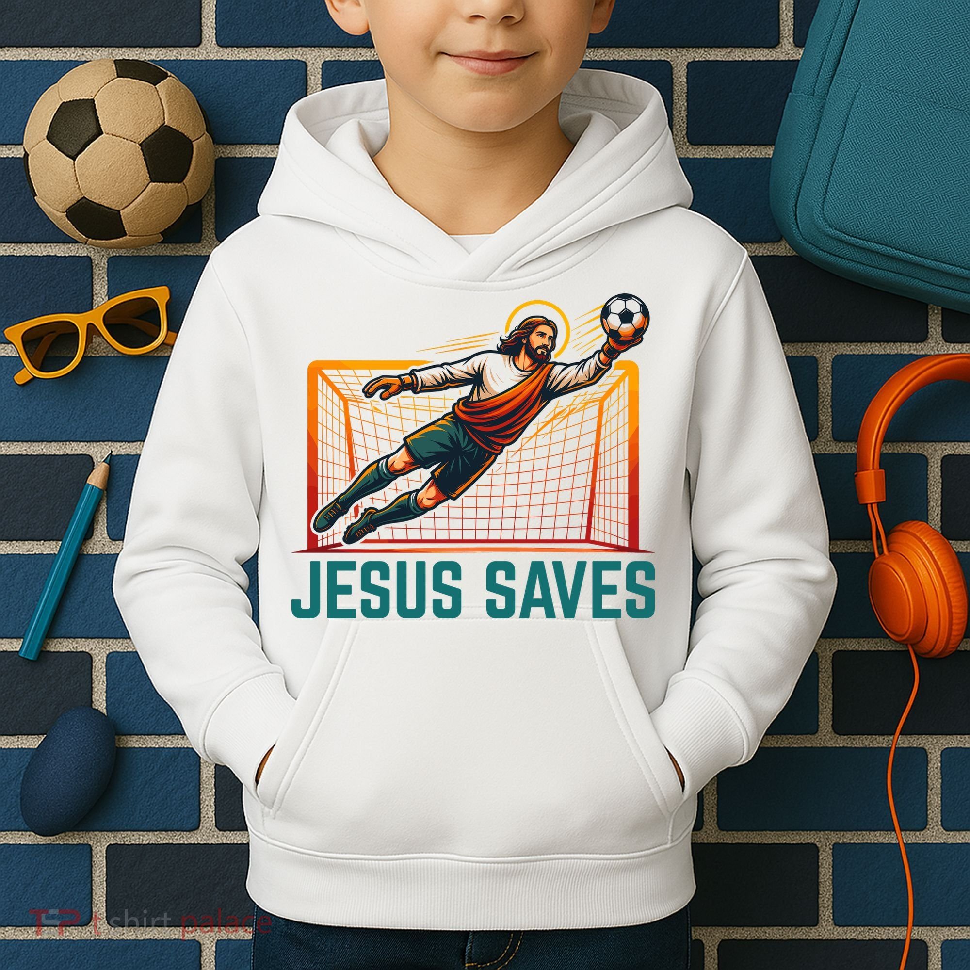 Jesus Saves Soccer Goalkeeper Kids Hoodie