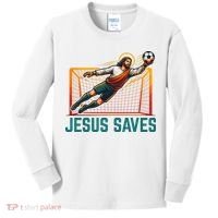 Jesus Saves Soccer Goalkeeper Kids Long Sleeve Shirt thumb 0