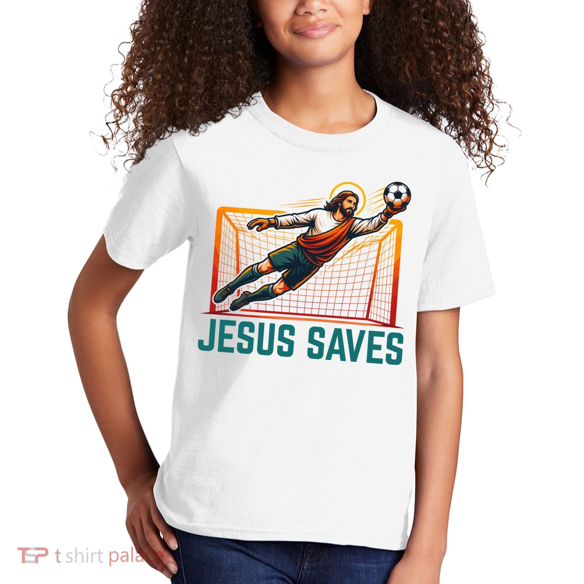Jesus Saves Soccer Goalkeeper Kids T-Shirt