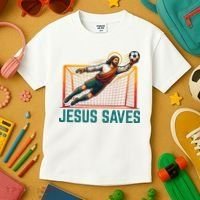 Jesus Saves Soccer Goalkeeper Kids T-Shirt thumb 3