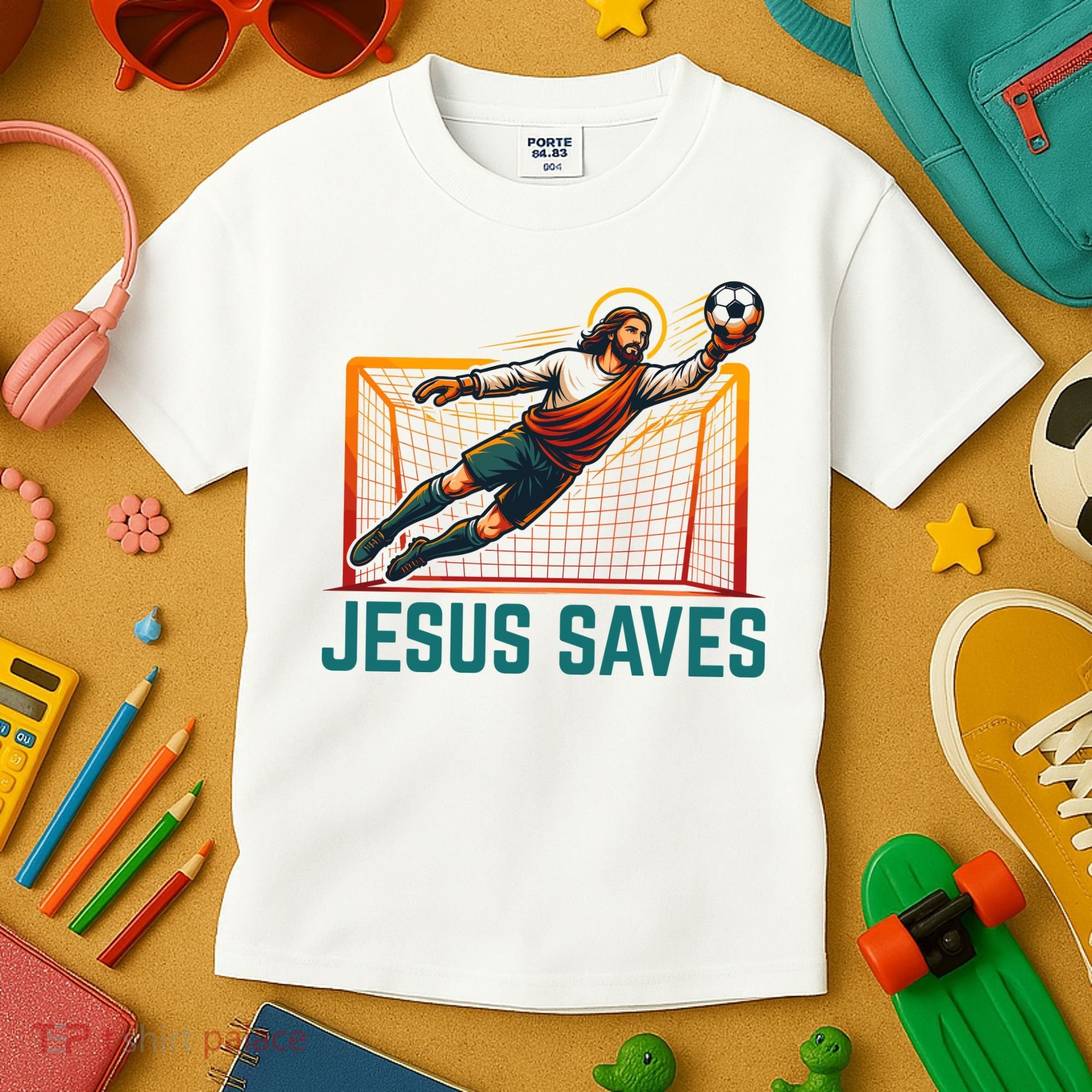 Jesus Saves Soccer Goalkeeper Kids T-Shirt