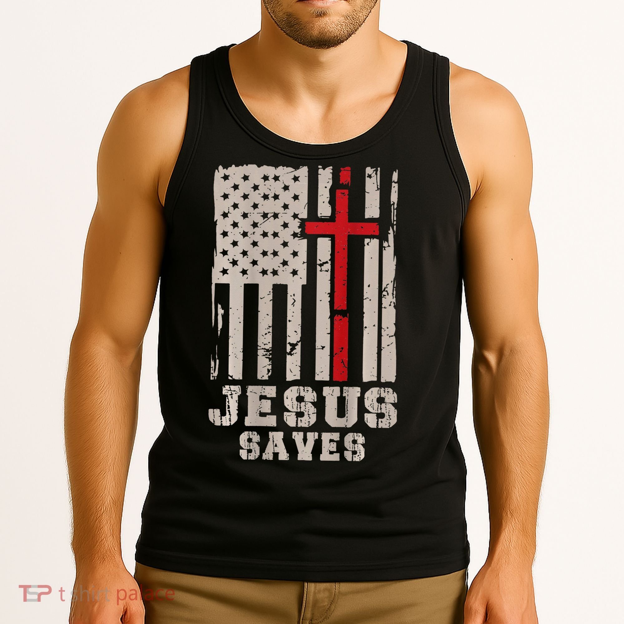 Jesus Saves S Christian Faith Cross Graphic Tank Top