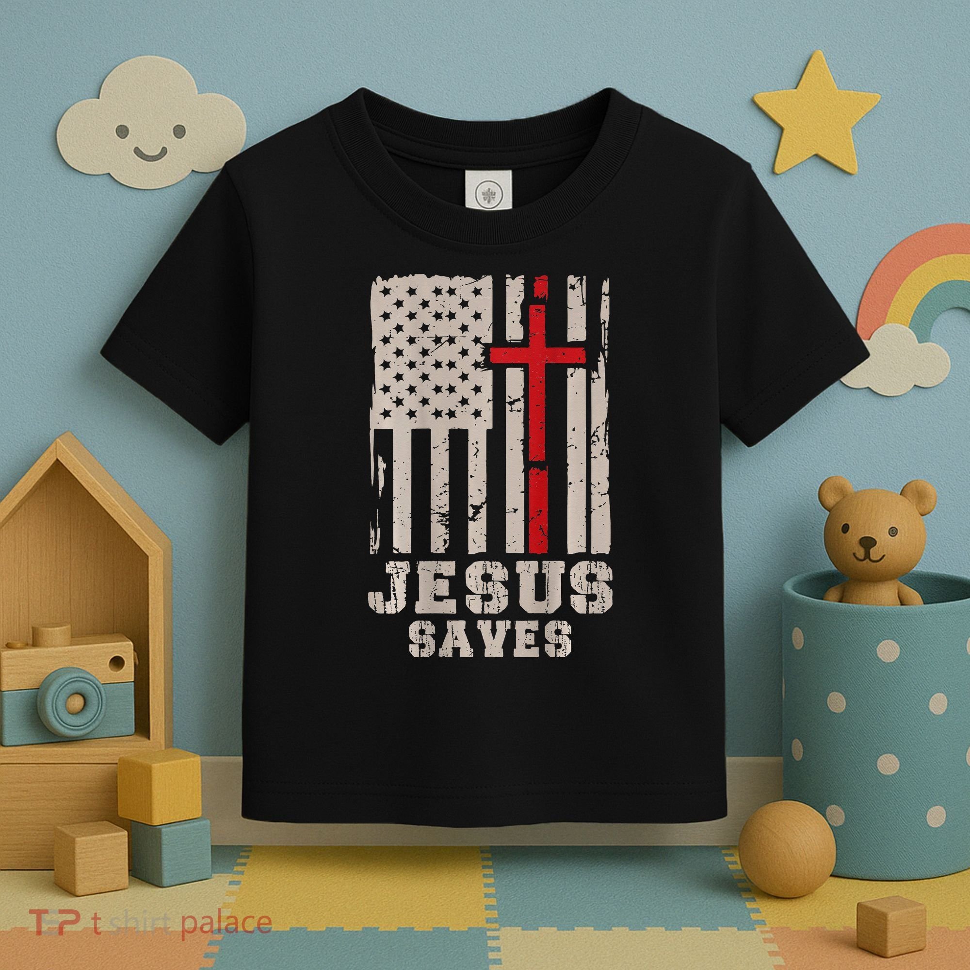 Jesus Saves S Christian Faith Cross Graphic Toddler T-Shirt