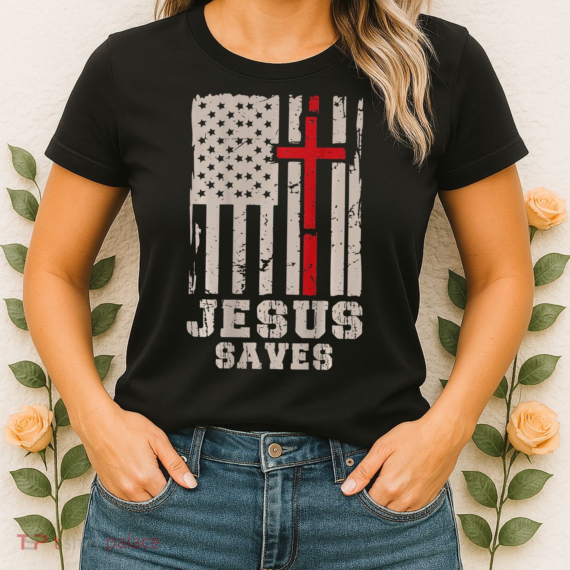 Jesus Saves S Christian Faith Cross Graphic Women's T-Shirt