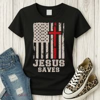 Jesus Saves S Christian Faith Cross Graphic Women's T-Shirt thumb 3