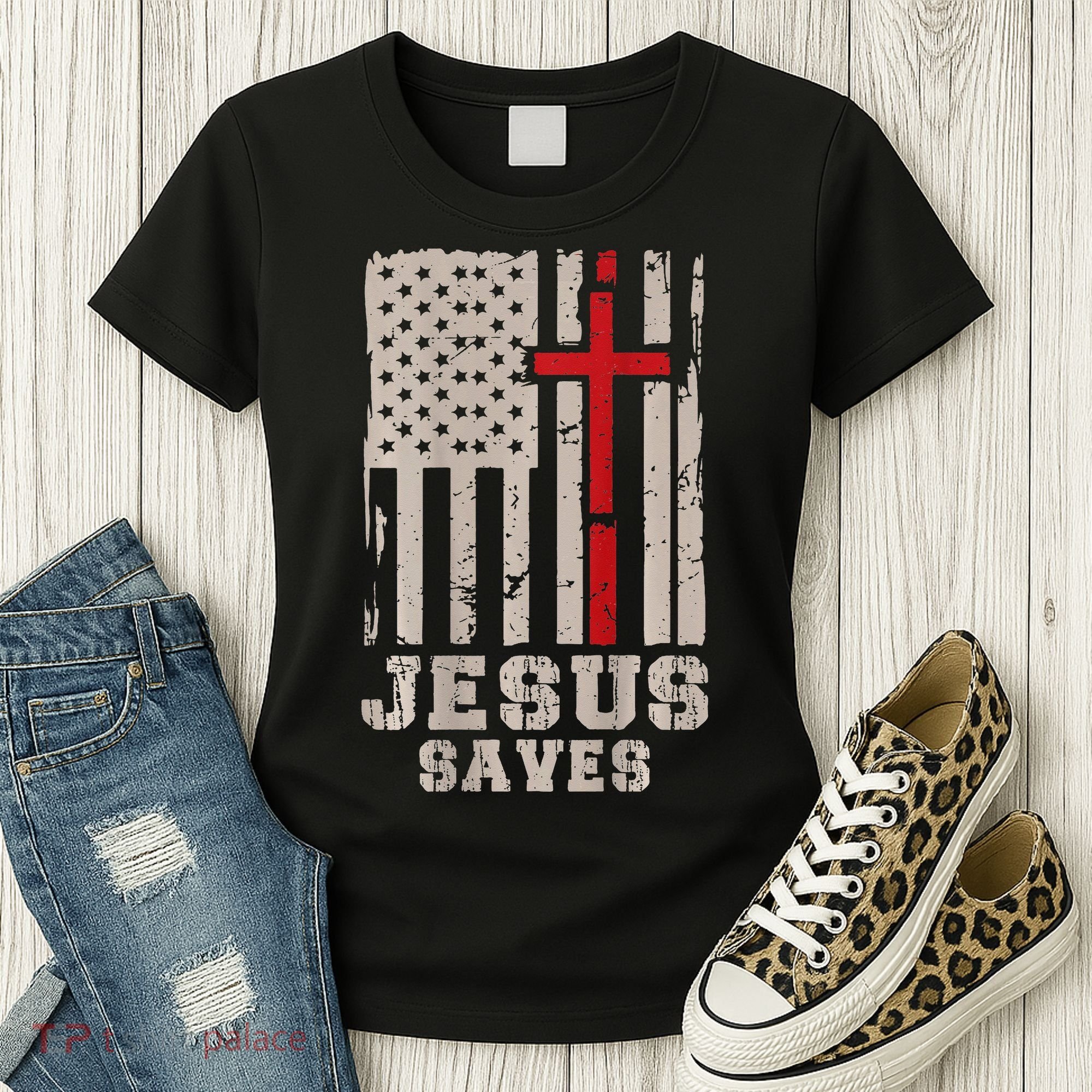 Jesus Saves S Christian Faith Cross Graphic Women's T-Shirt
