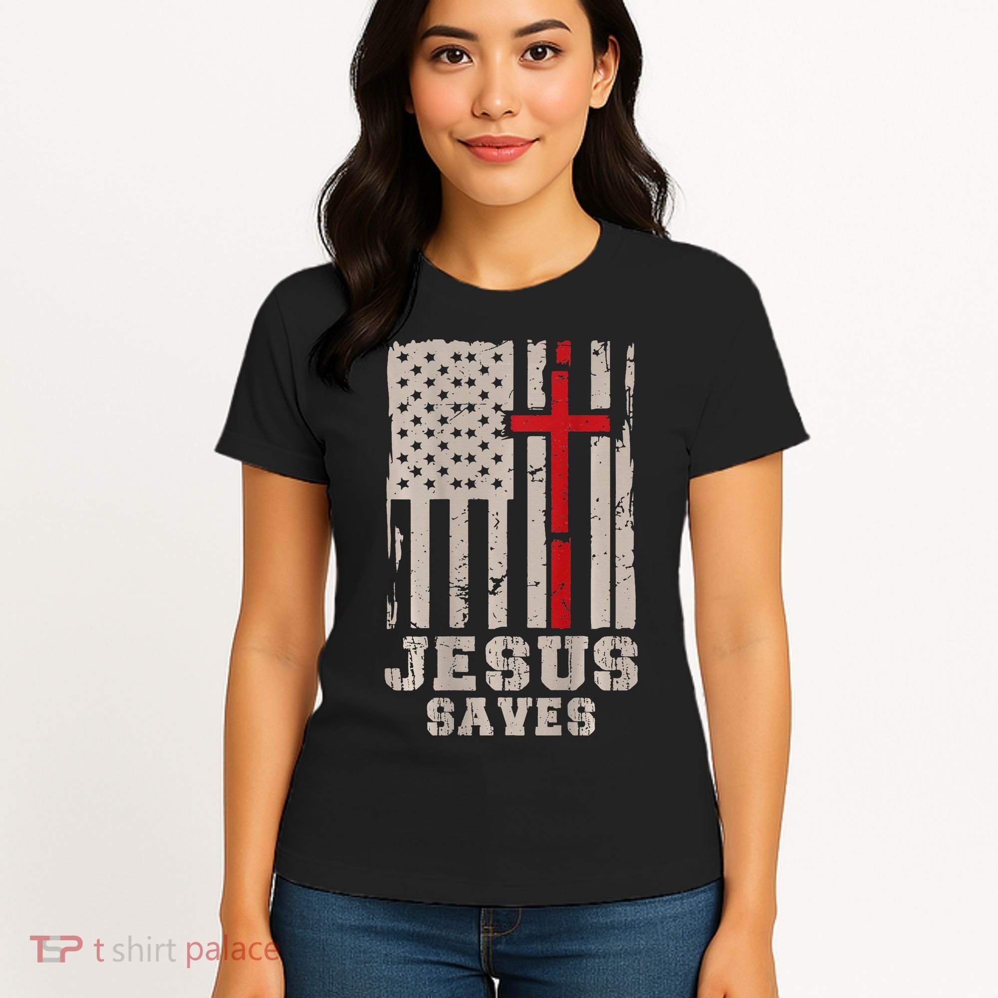 Jesus Saves S Christian Faith Cross Graphic Women's T-Shirt