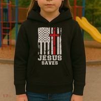 Jesus Saves S Christian Faith Cross Graphic Kids Hoodie thumb 3