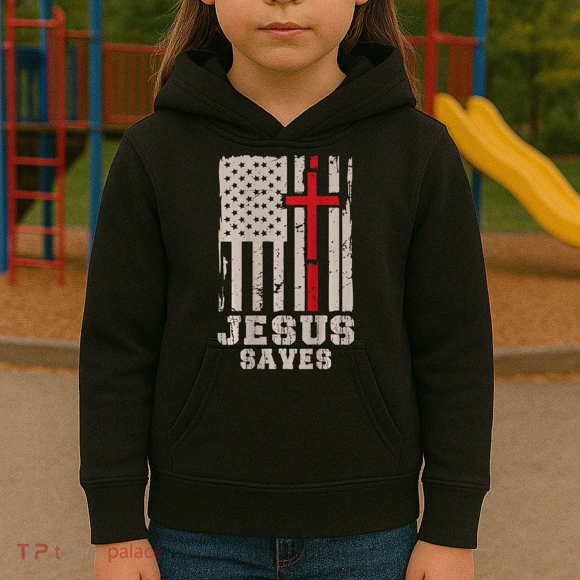 Jesus Saves S Christian Faith Cross Graphic Kids Hoodie