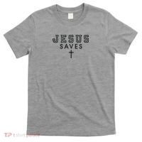 Jesus Saves Simple Cross Black Stitched Logo Christian Faith Hope Love Embroidered T-Shirt thumb 0