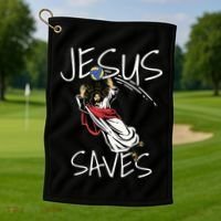 Jesus Saves Volleyball Gift Volleyball Team Golf Towel thumb 1