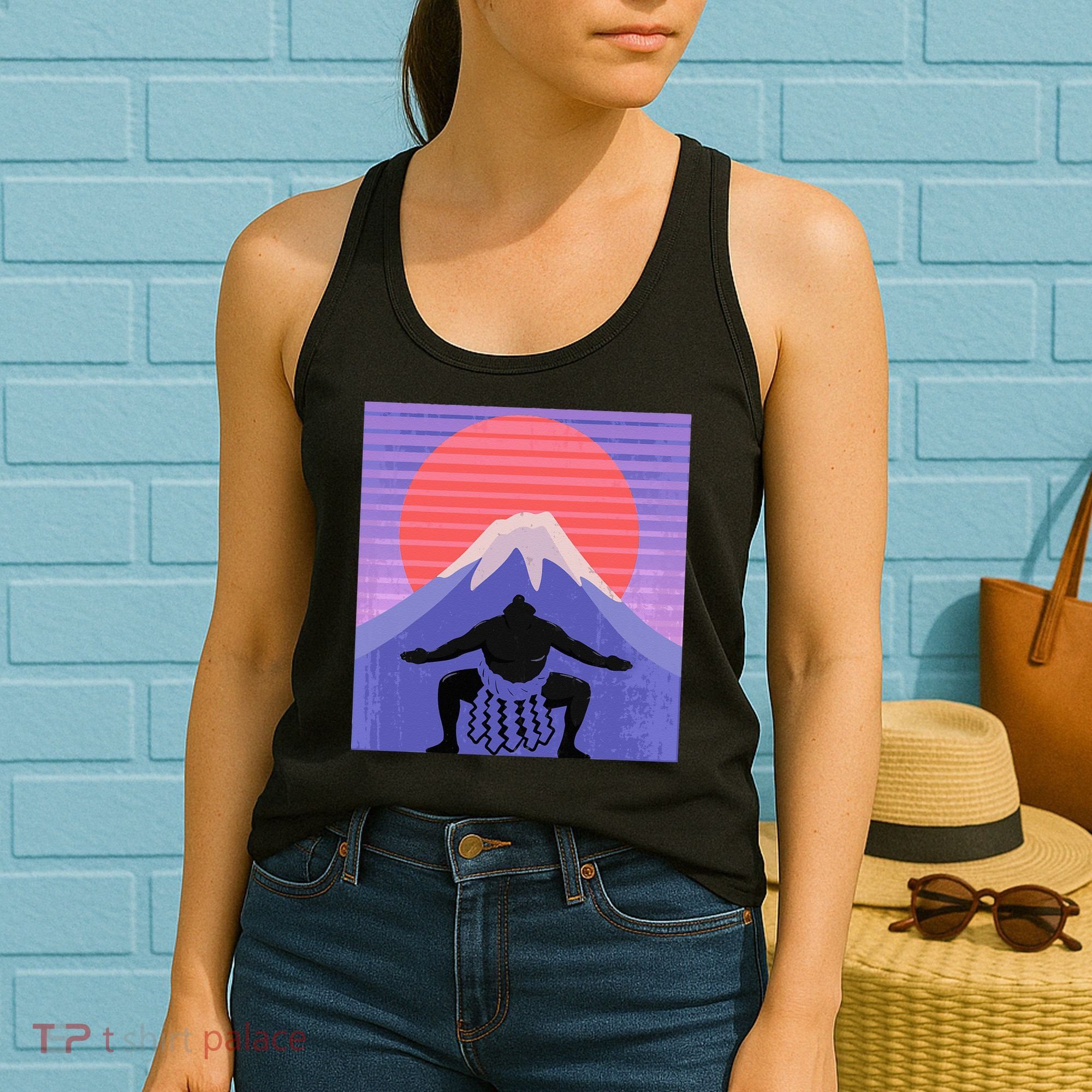 Japanese Sumo Wrestler In Mawashi Japan Mt. Fuji Aesthetic Women's Tank Top