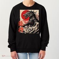 Japan Samurai Warrior Dragon Great Wave Ukiyo-e Art Kanji Women's Sweatshirt thumb 0