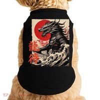 Japan Samurai Warrior Dragon Great Wave Ukiyo-e Art Kanji Doggie Tank thumb 0