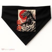 Japan Samurai Warrior Dragon Great Wave Ukiyo-e Art Kanji USA-Made Doggie Bandana thumb 0