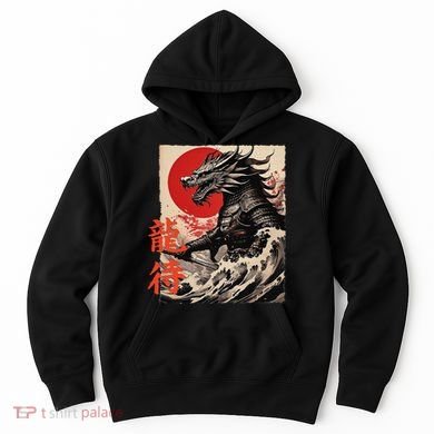 Japan Samurai Warrior Dragon Great Wave Ukiyo-e Art Kanji Hoodie
