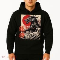 Japan Samurai Warrior Dragon Great Wave Ukiyo-e Art Kanji Hoodie thumb 2