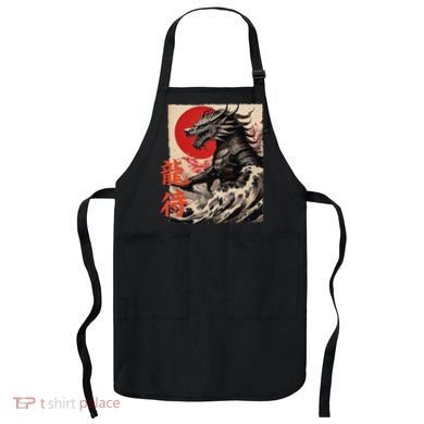 Japan Samurai Warrior Dragon Great Wave Ukiyo-e Art Kanji Apron