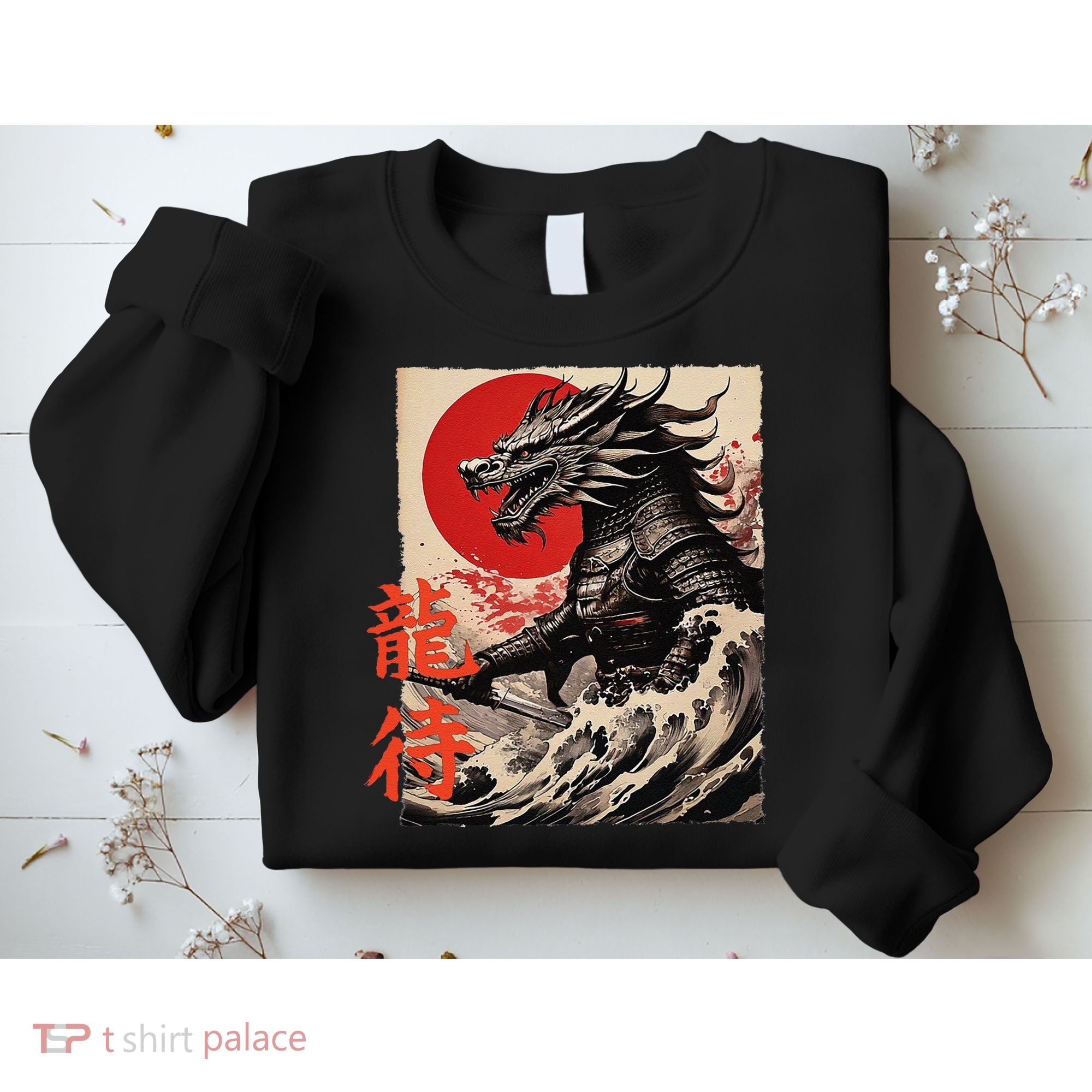 Japan Samurai Warrior Dragon Great Wave Ukiyo-e Art Kanji Sweatshirt