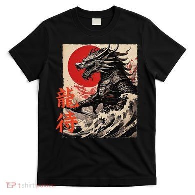 Japan Samurai Warrior Dragon Great Wave Ukiyo-e Art Kanji T-Shirt