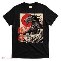 Japan Samurai Warrior Dragon Great Wave Ukiyo-e Art Kanji T-Shirt thumb 0