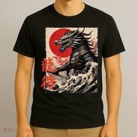 Japan Samurai Warrior Dragon Great Wave Ukiyo-e Art Kanji T-Shirt thumb 3