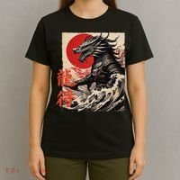 Japan Samurai Warrior Dragon Great Wave Ukiyo-e Art Kanji T-Shirt thumb 4