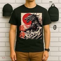 Japan Samurai Warrior Dragon Great Wave Ukiyo-e Art Kanji T-Shirt thumb 6