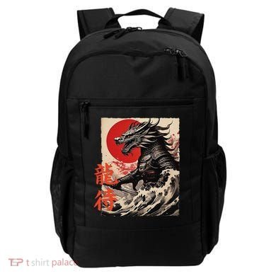 Japan Samurai Warrior Dragon Great Wave Ukiyo-e Art Kanji Backpack