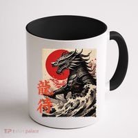 Japan Samurai Warrior Dragon Great Wave Ukiyo-e Art Kanji Coffee Mug thumb 1